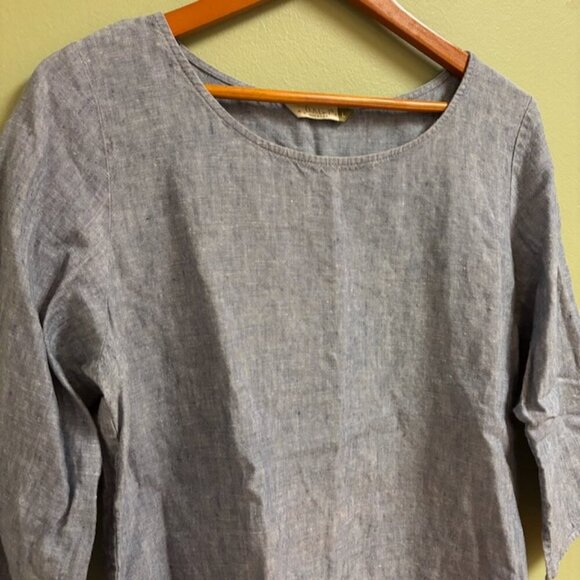 Chalet Womens Tunic Top Size L Blue Linen Boxy Lagenlook Bohemian Minimalist USA - Picture 2 of 11